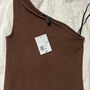 Forever 21 One-Shoulder Tank Crop Top in Chocolate Brown
